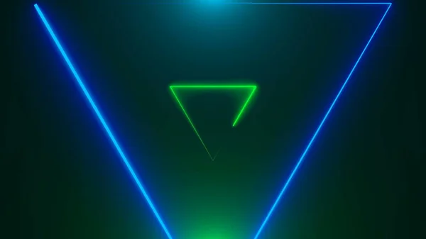 Mnoho neon trojúhelníky v prostoru, abstraktní computeru pozadí, 3d vykreslení — Stock fotografie