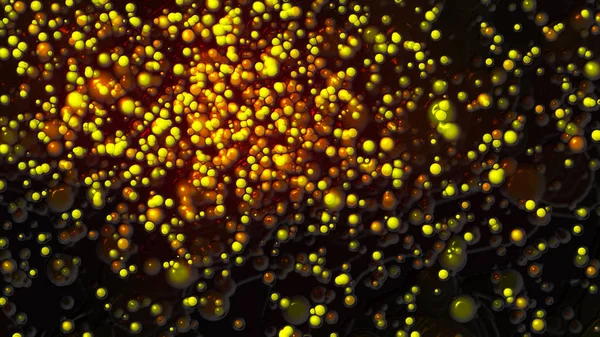 Fondo de partículas de plástico líquido de oro abstracto, ilustración 3d, fondo de física de la ciencia, generado por computadora —  Fotos de Stock
