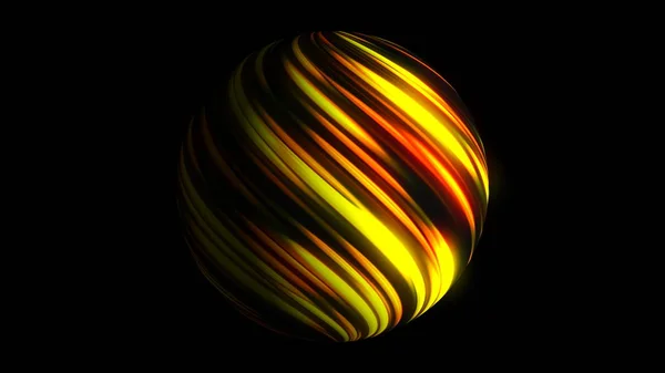 Esfera con líneas brillantes brillantes en negro, fondo de renderizado 3d, generación de computadoras — Foto de Stock