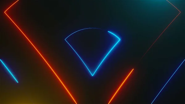 Många neon trianglar i utrymme, abstrakt datorgenererade bakgrund, 3d render — Stockfoto