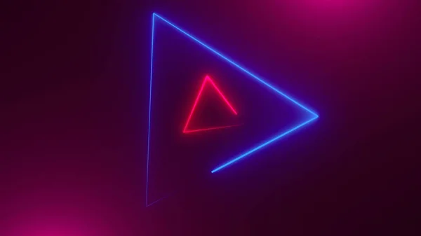 Many neon triangles in space, abstract computer generated backdrop, 3D render — Stock Photo, Image