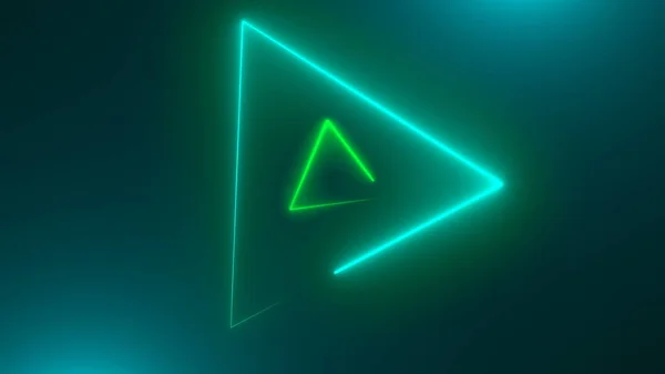 Many neon triangles in space, abstract computer generated backdrop, 3D render — Stock Photo, Image