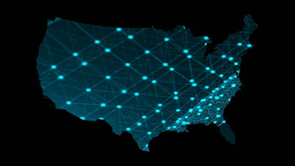 USA map with many network connections, 3d rendering computer generated backdrop