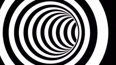 Siyah ve beyaz çizgili tünel, psychedelic soyutlama, 3d işleme bilgisayar üretimi backgorund