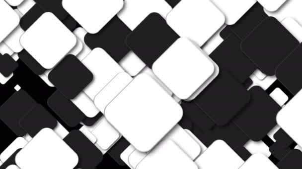 Πολλά μαύρα και άσπρα τετράγωνα είναι στο χώρο, υπολογιστή δημιουργούνται σύγχρονη αφηρημένη φόντο, 3d καθιστούν — Αρχείο Βίντεο