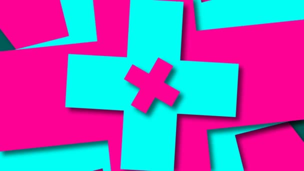 Яркие крестообразные формы, фон в стиле мультфильма, сгенерированный компьютером современный абстрактный фон, 3d рендеринг — стоковое видео