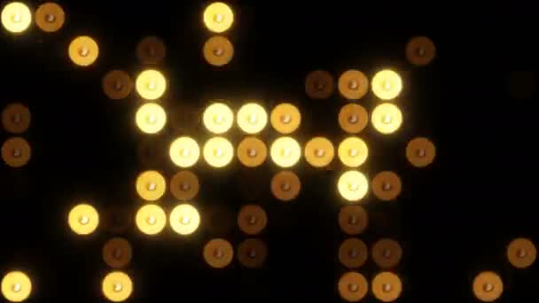 Zeilen von Glühbirnen mit zufälligem Einschalten, computergenerierter Retro-Hintergrund, 3D-Render — Stockvideo
