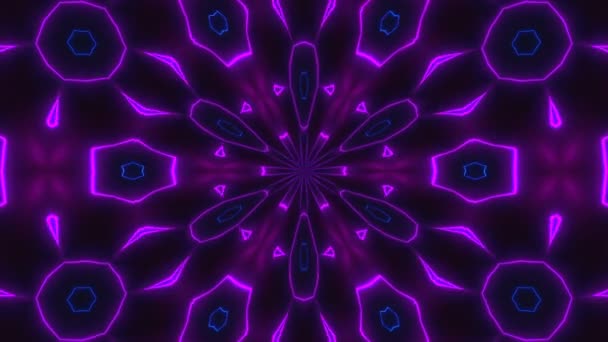 Красивая абстрактная симметрия калейдоскоп с блестящими неоновыми линиями, трехмерный фон рендеринга, компьютер генерирующий фон — стоковое видео