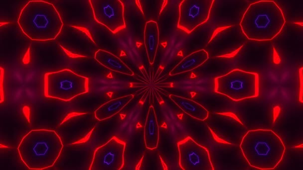 Schönes abstraktes Symmetrie-Kaleidoskop mit glänzenden Neonlinien, 3D-Renderhintergrund, computergeneriertem Hintergrund — Stockvideo