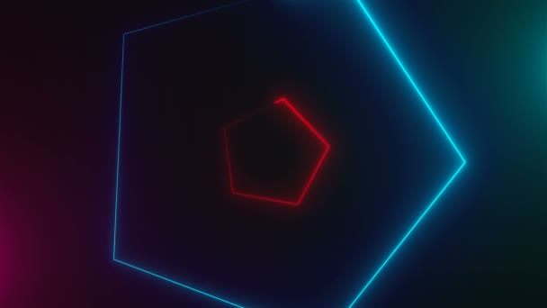 Many neon triangles in space, abstract computer generated backdrop, 3D render — Stock Video