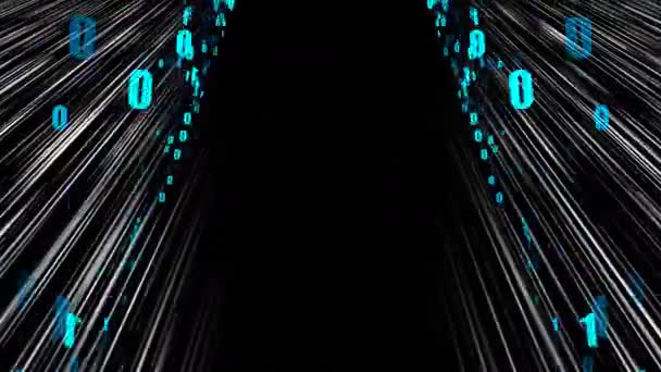 Netwerkgegevens stream - snelle beweging in de ruimte met nullen en degenen, moderne abstracte achtergrond van computer gegenereerde 3d render — Stockvideo