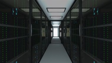 Modern sunucu odası İç datacenter, web ağ ve Internet telekomünikasyon teknolojisi, büyük veri depolama ve bulut hizmet anlayışı, 3d render