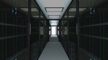 Modern sunucu odası İç datacenter, web ağ ve Internet telekomünikasyon teknolojisi, büyük veri depolama ve bulut hizmet anlayışı, 3d render