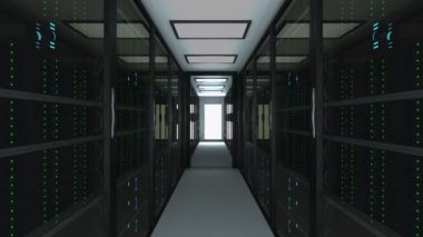 Modern sunucu odası İç datacenter, web ağ ve Internet telekomünikasyon teknolojisi, büyük veri depolama ve bulut hizmet anlayışı, 3d render