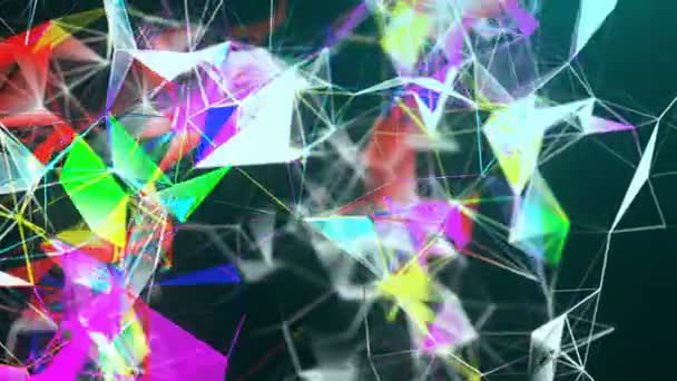Абстрактное триангулярное сплетение со связями в пространстве, фон с соединяющими точками и линиями, 3D-рендеринг — стоковое видео