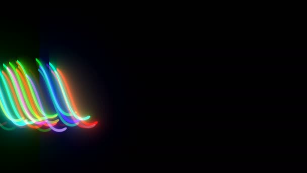 물결 모양의 네온 lins 어두운 공간에서 컴퓨터 생성 현대 추상 배경, 3d 렌더링 — 비디오