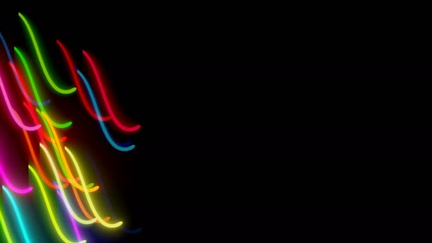 Κυματιστή νέον lins είναι σε σκοτεινό χώρο, υπολογιστή δημιουργούνται σύγχρονη αφηρημένη φόντο, 3d καθιστούν — Αρχείο Βίντεο