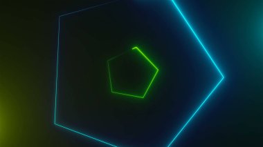 Birçok neon üçgen alanı, soyut bilgisayar oluşturulan fon, 3d render