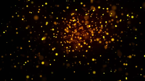 Many gold glittering particles in space, computer generated abstract christmas background, 3D render — Stock Photo, Image
