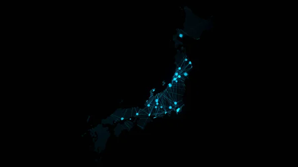 Japan map with many network connections, 3d rendering computer generated backdrop