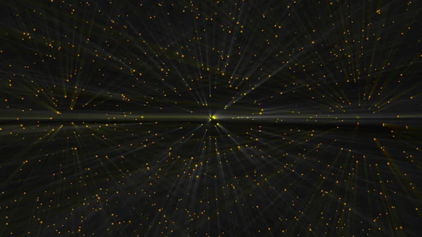 Veel heldere stralen van licht in donkere ruimte, abstracte computer gegenereerde achtergrond, 3d render — Stockfoto