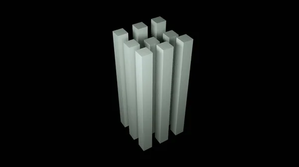 Nove cuboides longos em fundo preto, renderização 3d, geração de computador — Fotografia de Stock