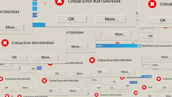 Kritik hata bildirimi, sorun uyarı zemin, birçok windows bilgisayar arka plan, 3d render oluşturulan.