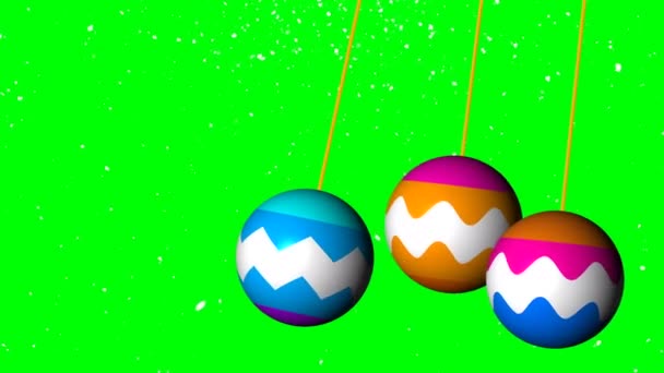 Drei helle Weihnachtskugeln schwingen im Raum, 3D-Renderhintergrund, computergenerierte Kulisse — Stockvideo