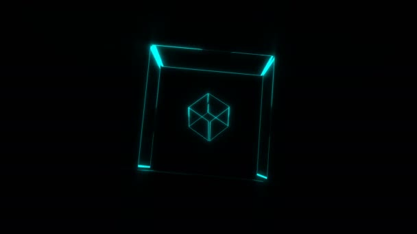 Beaucoup de cubes néon transparent tournant dans l'espace, arrière-plan de rendu 3d, générateur d'ordinateur — Video