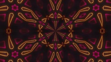 Güzel soyut simetri kaleydoskop parlak neon ile hat, 3d render zemin, bilgisayar üreten arka plan