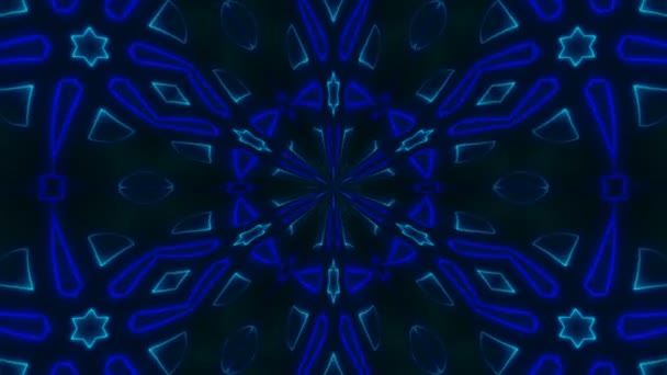 Caleidoscopio de simetría abstracta hermosa con líneas de neón brillantes, fondo de renderizado 3d, fondo generador de computadora — Vídeo de stock