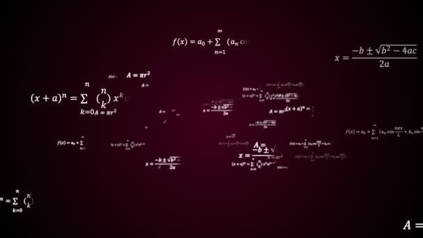 Επιστημονικό υπόβαθρο 3d με φυσική και μαθηματική εργασία λύσεις, οι τύποι στο χώρο, τρισδιάστατο σκηνικό που δημιουργείται — Αρχείο Βίντεο