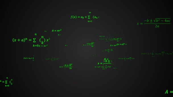 Vědecká 3d pozadí s fyzikální a matematické úlohy řešení, vzorce v prostoru, 3d pozadí vygenerované — Stock video