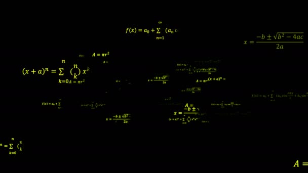 Επιστημονικό υπόβαθρο 3d με φυσική και μαθηματική εργασία λύσεις, οι τύποι στο χώρο, τρισδιάστατο σκηνικό που δημιουργείται — Αρχείο Βίντεο