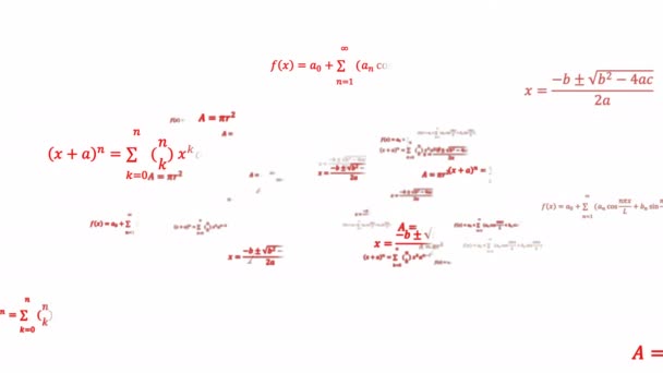Fizik ve matematik görev çözümleri, formülleri çalışma alanlarında bilimsel 3d arka plan 3d oluşturulan fon — Stok video