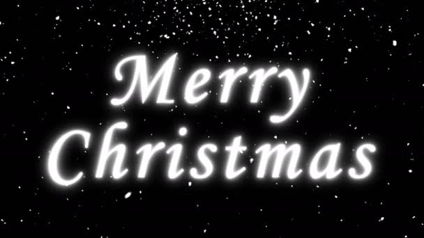Frohe Weihnachten heller Text und Schneefall, 3D-Renderhintergrund, Computergenerierung für Feiertage festliches Design — Stockvideo