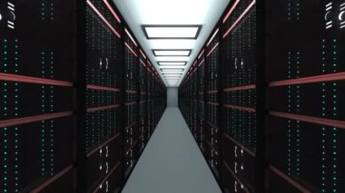 Büyük sunucu odası İç datacenter, web ağ ve Internet telekomünikasyon teknolojisi, veri depolama ve bulut hizmet anlayışı, 3d render