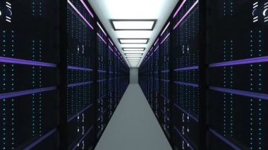 Modern sunucu odası İç datacenter, web ağ ve Internet telekomünikasyon teknolojisi, büyük veri depolama ve bulut hizmet anlayışı, 3d render