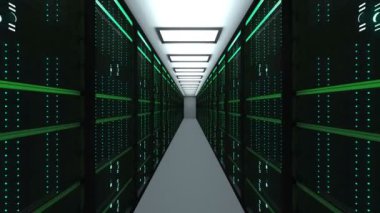 Modern sunucu odası İç datacenter, web ağ ve Internet telekomünikasyon teknolojisi, büyük veri depolama ve bulut hizmet anlayışı, 3d render