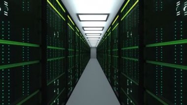 Modern sunucu odası İç datacenter, web ağ ve Internet telekomünikasyon teknolojisi, büyük veri depolama ve bulut hizmet anlayışı, 3d render