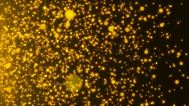 Багато абстрактних дрібних золотих частинок у просторі, комп'ютер створив абстрактний фон, 3D рендеринг — стокове відео