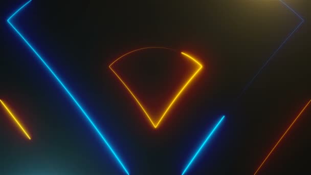 Många neon trianglar i utrymme, abstrakt datorgenererade bakgrund, 3d render — Stockvideo