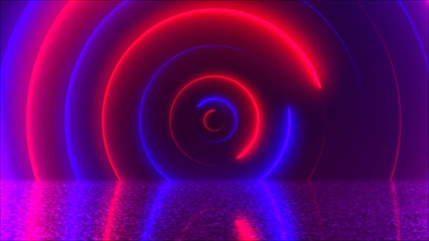 Abstracte cirkels neon tunnel met reflectie, computer gegenereerde achtergrond, 3D-rendering — Stockvideo