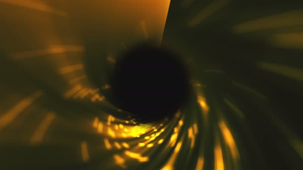 Абстрактный вихревой золотой туннель в космосе, сгенерированный компьютером фон, фон 3D рендеринга — стоковое видео