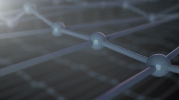 3d illustration of molecular grid, atoms connected in crystal lattice, close up view, 3d render — Stock Video