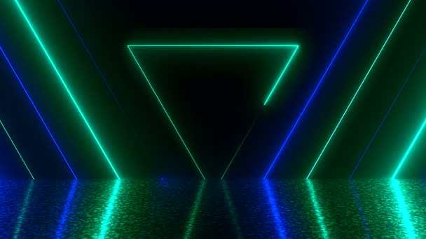 Absztrakt háromszögek neon alagút tükrözi, a számítógéppel generált háttér, 3d render — Stock videók
