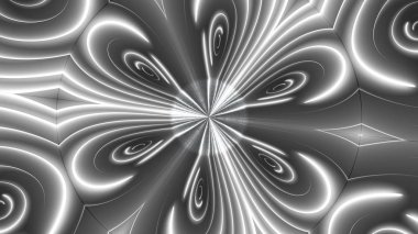 Güzel soyut simetri kaleydoskop parlak neon ile hat, 3d render zemin, bilgisayar üreten arka plan