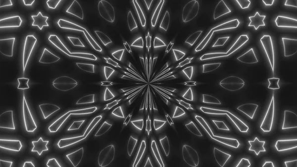 Vackra abstrakt symmetri Kalejdoskop med glänsande neon linjer, 3d render bakgrund, dator genererar bakgrund — Stockfoto