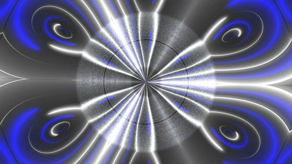 Bonita simetria abstrata caleidoscópio com linhas de néon brilhantes, 3d renderizar pano de fundo, computador gerando fundo — Fotografia de Stock
