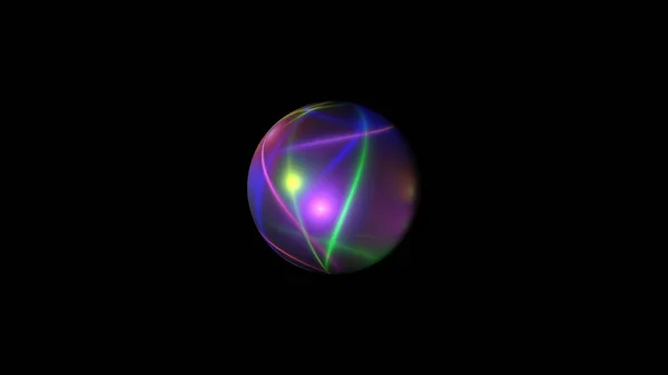 Esfera com linhas de néon brilhante no espaço preto, 3D renderização pano de fundo moderno — Fotografia de Stock